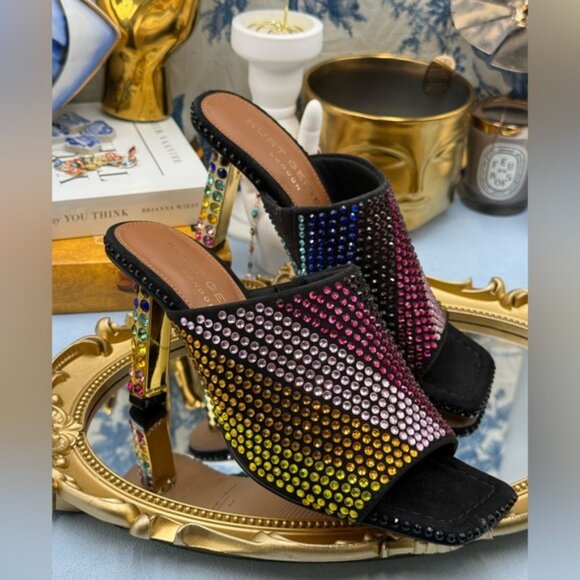 🆕 KURT GEIGER LONDON 🧿 NWOB Mayfair Rainbow Crystal High Mule Heel, Sz 36 US 6 - Picture 9 of 16